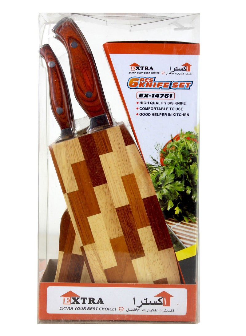 extra home 6-Piece set stainless steel kitchen knives silver/brown - Image 5