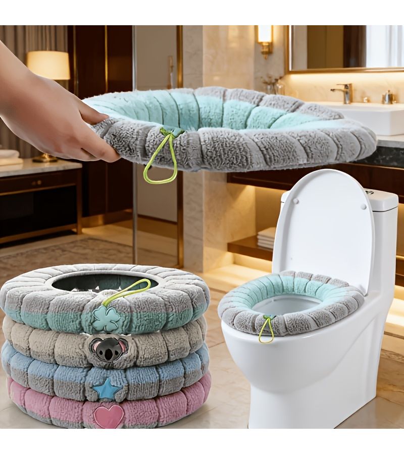 2pcs Set 1pcs Dual Color Thickened Toilet Seat Cushion Cover With Hook Soft Comfortable Warm Non Slip Washable Quick Dry Durable Lint Free Easy Clean - Image 4