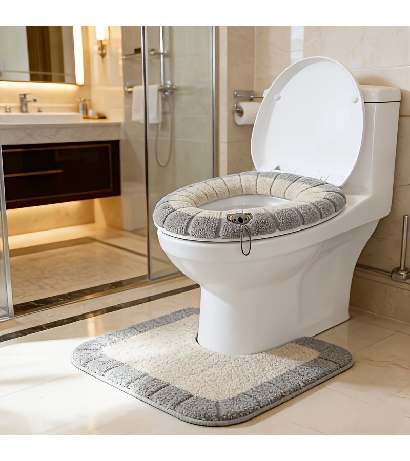 2pcs Set 1pcs Dual Color Thickened Toilet Seat Cushion Cover With Hook Soft Comfortable Warm Non Slip Washable Quick Dry Durable Lint Free Easy Clean - Image 5