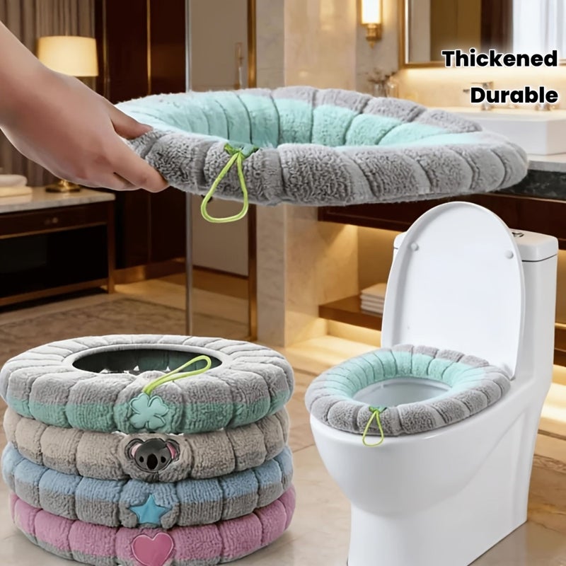 2pcs Set 1pcs Dual Color Thickened Toilet Seat Cushion Cover With Hook Soft Comfortable Warm Non Slip Washable Quick Dry Durable Lint Free Easy Clean - Image 1