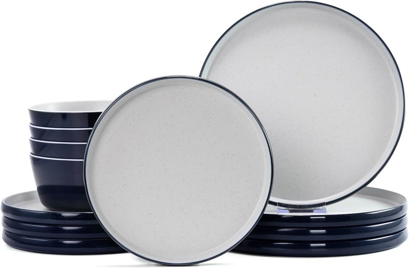 gufaith Melamine Dinnerware SetsPlate and Bowl Set for 412 Pcs Dish Set with Lipped EdgesLightweight and Reusable Dishware Sets for CampingDishwasher SafeGood for HousewarmingNavy BlueWhite - Image 1