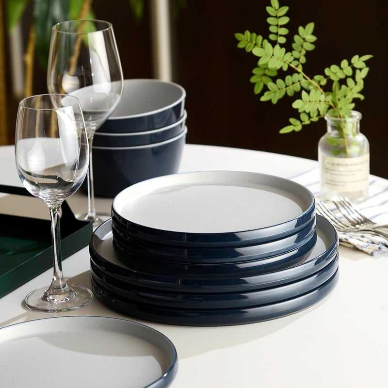 gufaith Melamine Dinnerware SetsPlate and Bowl Set for 412 Pcs Dish Set with Lipped EdgesLightweight and Reusable Dishware Sets for CampingDishwasher SafeGood for HousewarmingNavy BlueWhite - Image 2