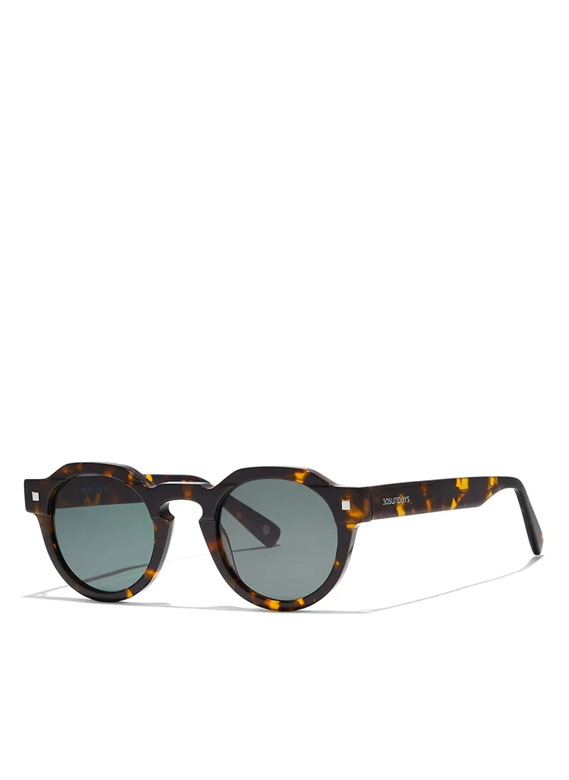30 سندايز DUNE Men Green Sunglasses - Frame Material: Acetate - Lens Color: Green - Frame Color: Tortoise - Full Rim