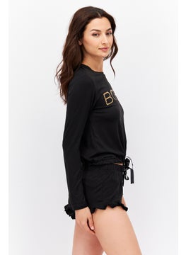 BCBGeneration Women 2 Pcs Brand Logo Pyjama Set, Black  - Image 4