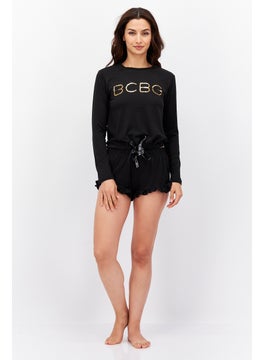 BCBGeneration Women 2 Pcs Brand Logo Pyjama Set, Black  - Image 2