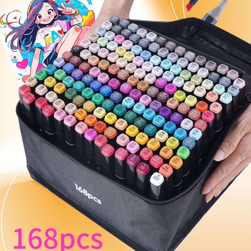 168 Colors Double Head Alcohol Marker Pen Set For Artists Students Adult Coloring Art Painting Illustration Cute College Sketch Pen Perfect Christmas Holiday Gift - Image 2