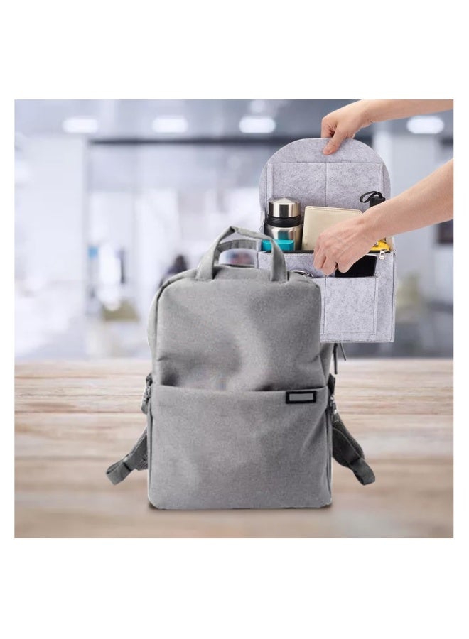 Felt Backpack Insert Organizer Multifunctional Bag in Multi Pocket Shoulder Interior Shaper Travel Rucksack with Zipper and Handle 10.63x5.12x14.96 Inch Grey - Image 3