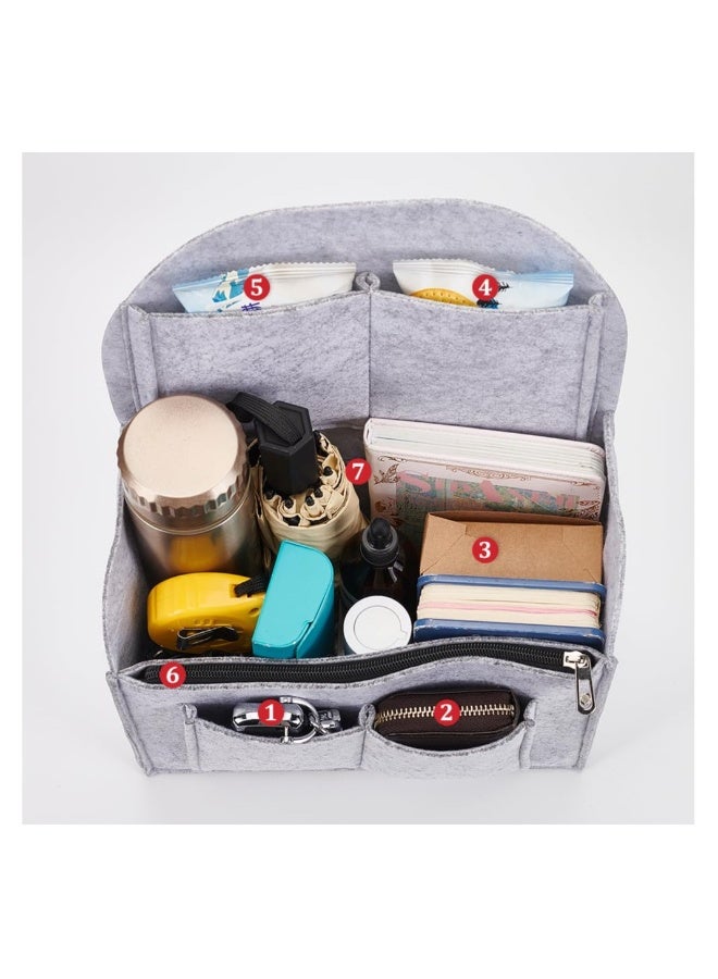 Felt Backpack Insert Organizer Multifunctional Bag in Multi Pocket Shoulder Interior Shaper Travel Rucksack with Zipper and Handle 10.63x5.12x14.96 Inch Grey - Image 4