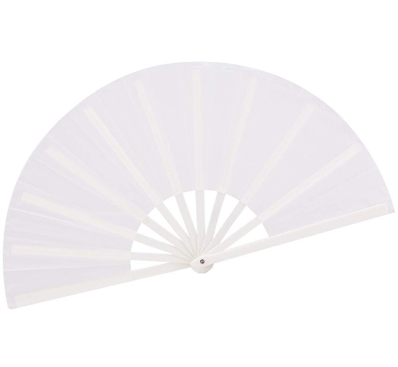HONSHEN HONSHEN Chinese Hand Fan  Folding Fan with Nylon Cloth 13 inch White 
