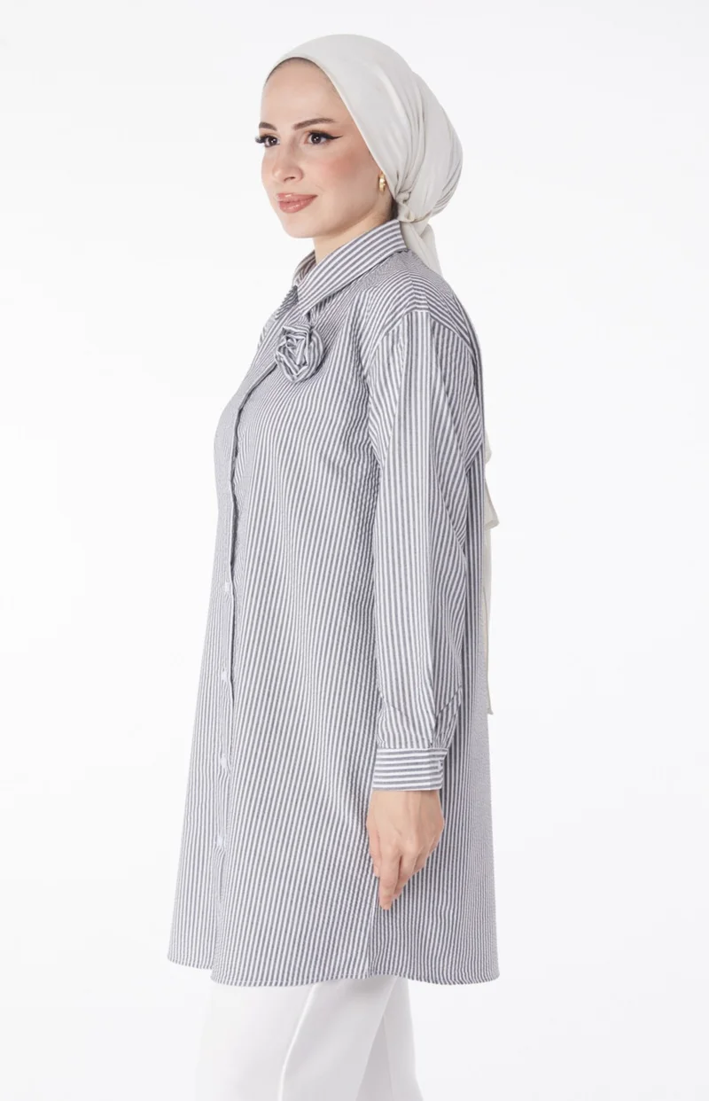 Tofisa Plain Shirt Collar Women's Black Rose Accessory Tunic - 25243