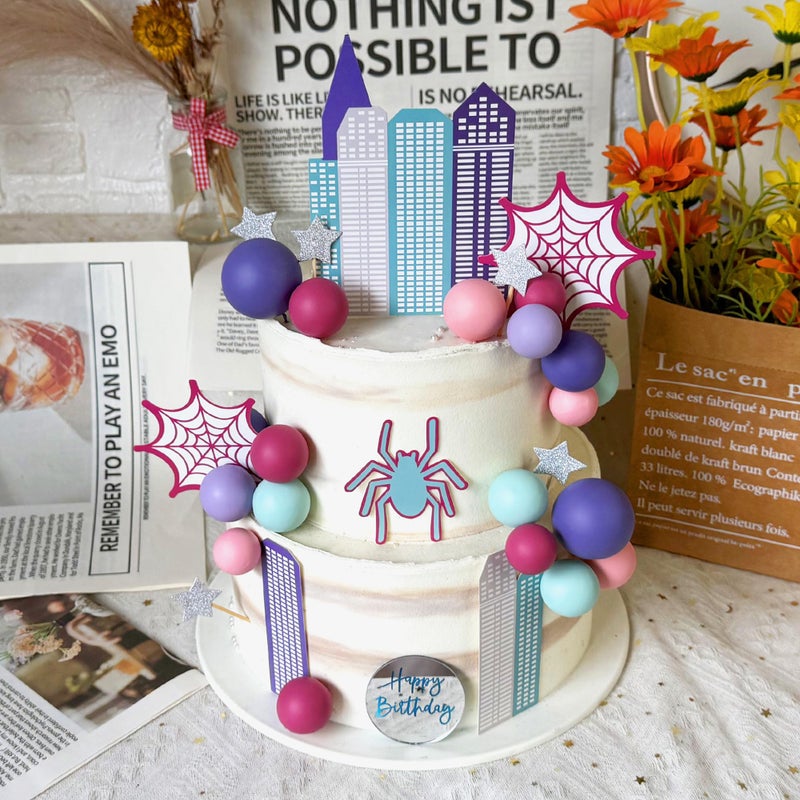 ZXSWEET Spider Cake Topper with Pink Spider Web Balls Stars for Animal Themed Birthday - Image 3