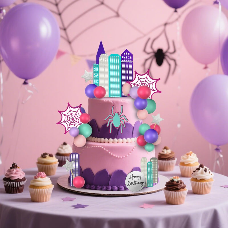 ZXSWEET Spider Cake Topper with Pink Spider Web Balls Stars for Animal Themed Birthday - Image 5