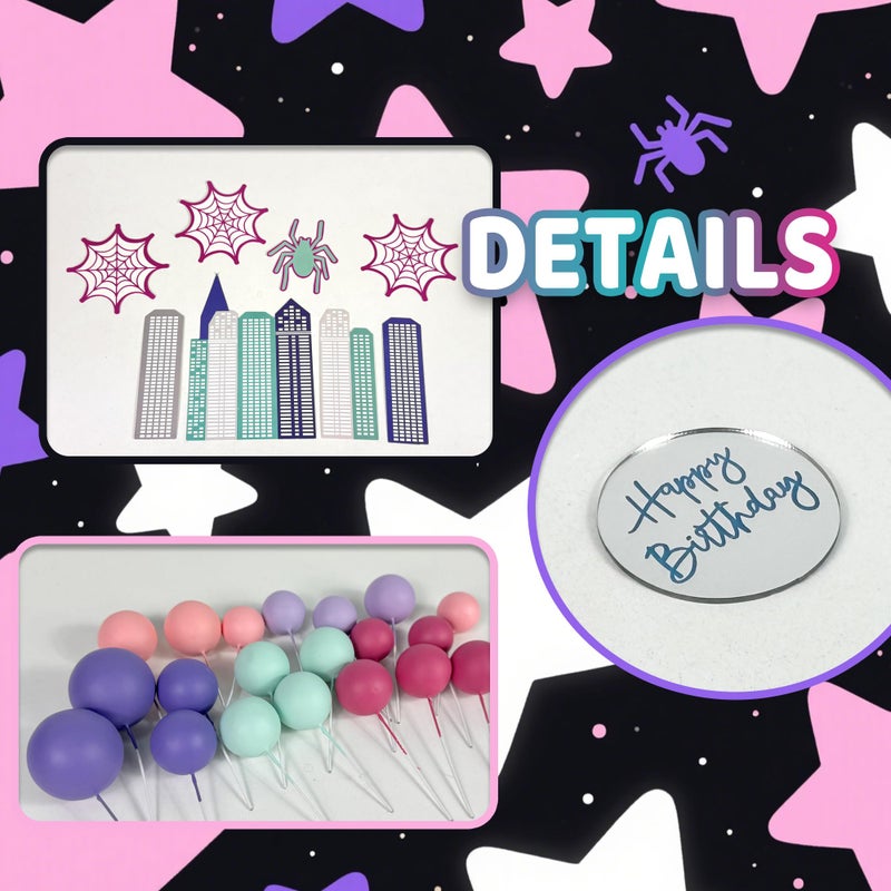 ZXSWEET Spider Cake Topper with Pink Spider Web Balls Stars for Animal Themed Birthday - Image 4