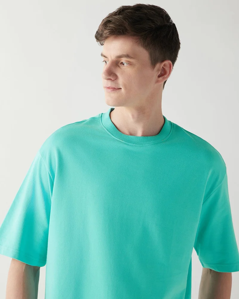 bewakoof Men's Green Oversized T-shirt