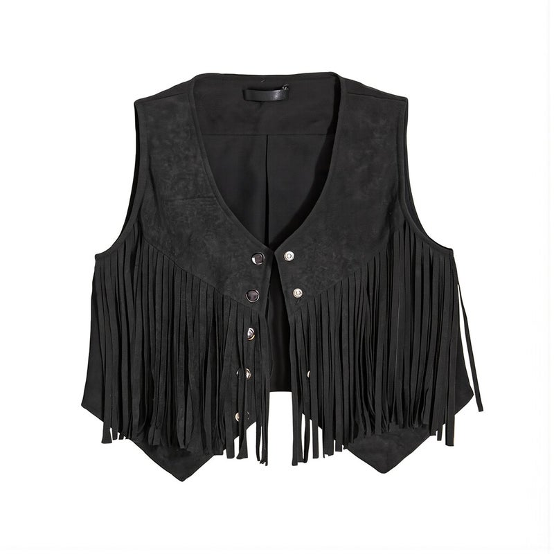 Womens Slim Flatter Fringe Vest S Brown Waist Shaping Casual Dating Top Spring - Image 1