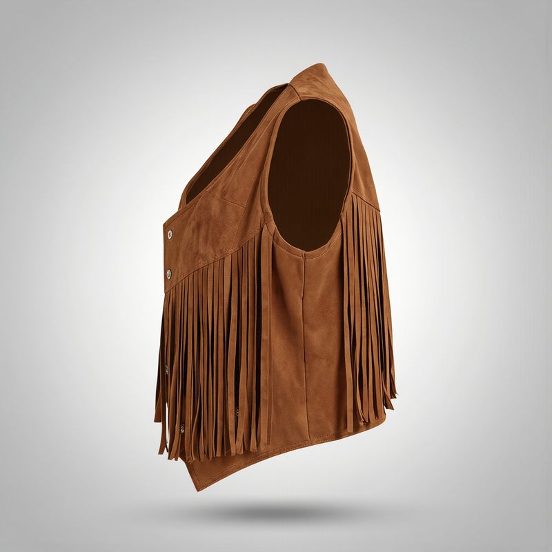 Womens Slim Flatter Fringe Vest S Brown Waist Shaping Casual Dating Top Spring - Image 5