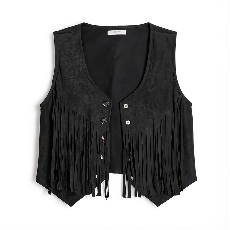 Womens Slim Flatter Fringe Vest S Brown Waist Shaping Casual Dating Top Spring - Image 2