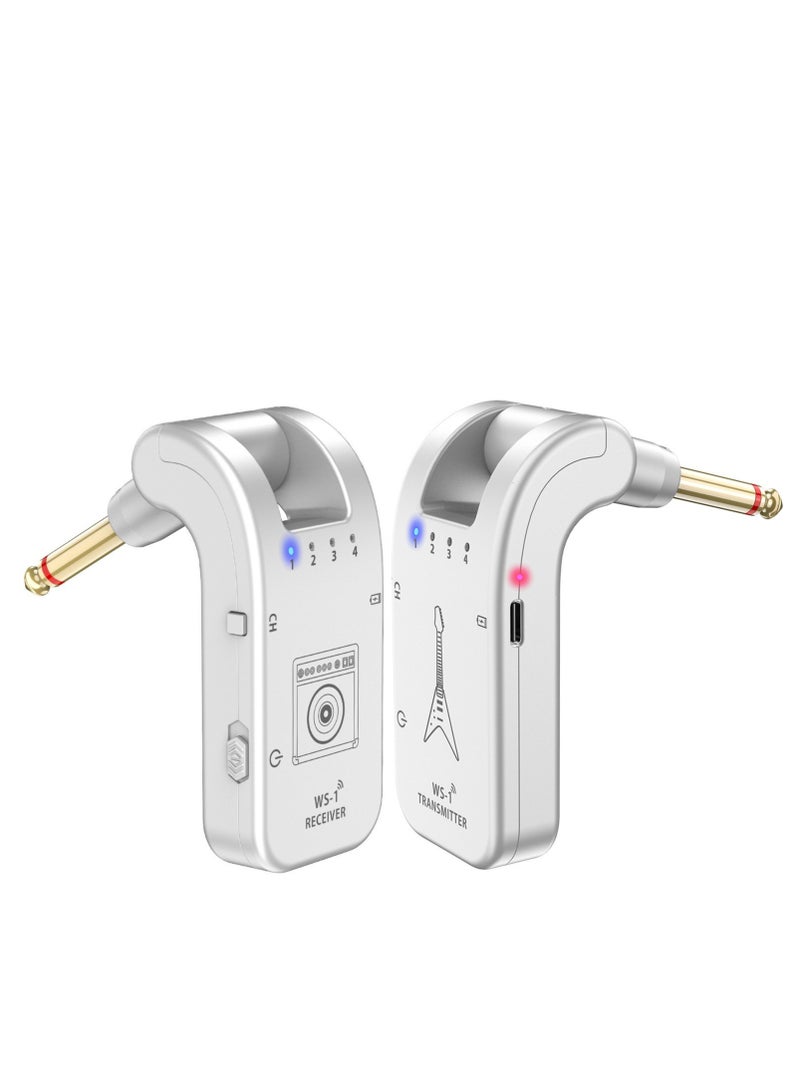Generic Wireless Guitar Audio Transmitter And Receiver Rechargeable 4 Channels 30m Transmission 2.4GHz For Electric Guitar Bass Violin Silver  - Image 1