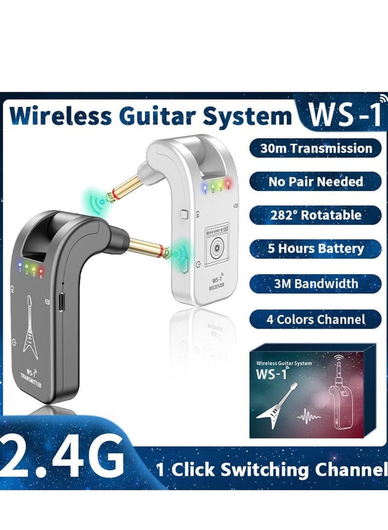 Generic Wireless Guitar Audio Transmitter And Receiver Rechargeable 4 Channels 30m Transmission 2.4GHz For Electric Guitar Bass Violin Silver  - Image 3