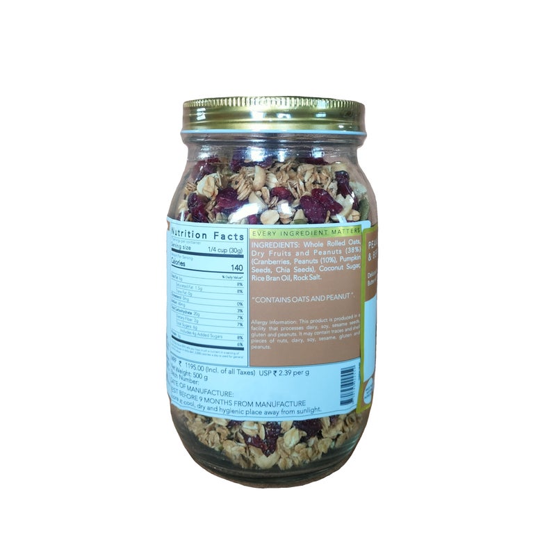 thenibblebox Peanut Butter & Berries Granola 500g Jar [38% Dry Fruits,Gluten Free. Vegan Friendly. All Natural.] - Image 4