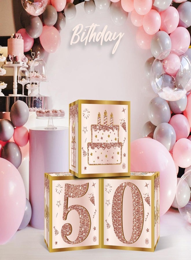 Guiruiy 3Pcs 50th Birthday Decorations Boxes for Women, Pink Rose Gold 50th Birthday Balloons Boxes Party Supplies, Pink Fifty Year Old Bday Theme Cardboard Box Decor - Image 4