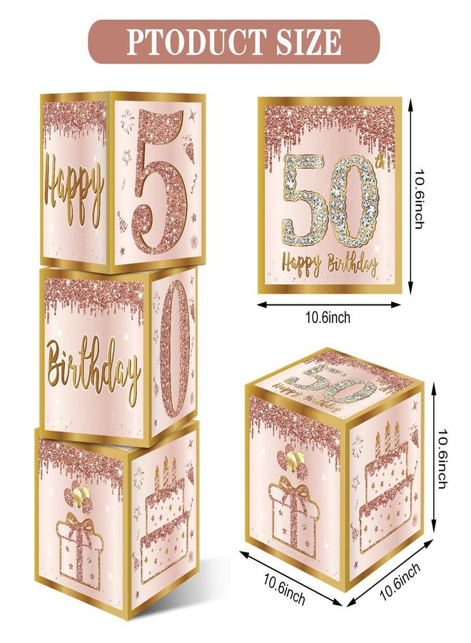 Guiruiy 3Pcs 50th Birthday Decorations Boxes for Women, Pink Rose Gold 50th Birthday Balloons Boxes Party Supplies, Pink Fifty Year Old Bday Theme Cardboard Box Decor - Image 2
