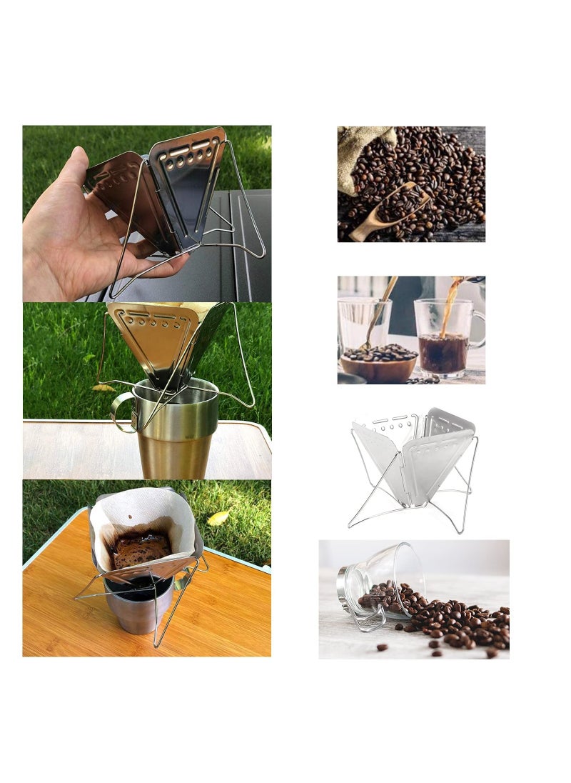 SYOSI - Collapsible Pour Over Coffee Dripper Filter Holder Folding Stainless Steel Reusable Coffee Cone Filter Portable Compact for Office Home Travel Picnic Camping Inverted Pyramid Style - Image 1