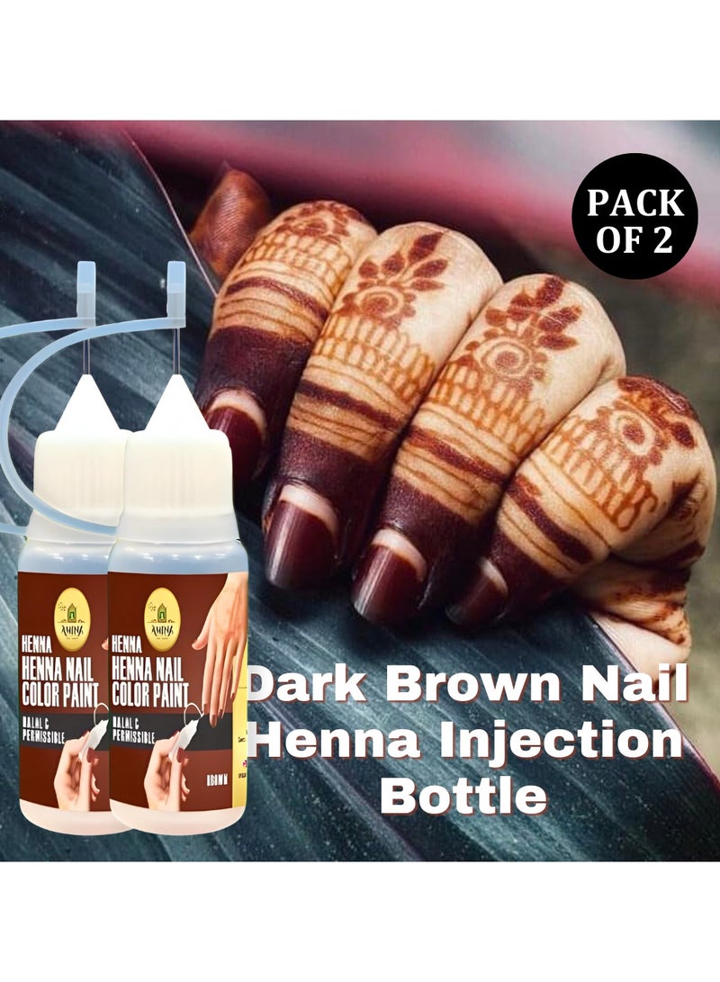 Amina Instant Nail Injection Henna Paste Mehendi Bottle | Vegan & Halal Nail Polish For Women | Without Chemicals | Long Lasting | Ready To Use Dark Brown Colour Stain (10ml Pack of 2) - Image 1