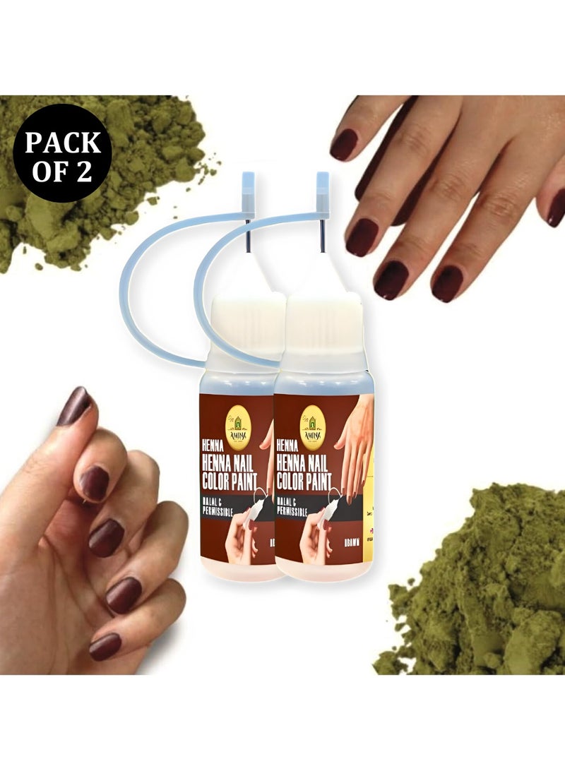 Amina Instant Nail Injection Henna Paste Mehendi Bottle | Vegan & Halal Nail Polish For Women | Without Chemicals | Long Lasting | Ready To Use Dark Brown Colour Stain (10ml Pack of 2) - Image 2