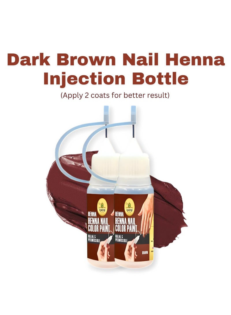 Amina Instant Nail Injection Henna Paste Mehendi Bottle | Vegan & Halal Nail Polish For Women | Without Chemicals | Long Lasting | Ready To Use Dark Brown Colour Stain (10ml Pack of 2) - Image 3