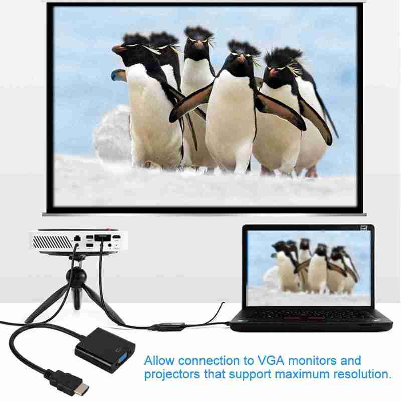 HDMI To VGA Adapter Cable: Hdmi Male To Vga Female, Plug-In Power Supply, 1080P Full Hd Resolution - Connect Devices Without Vga Ports To Monitors Projectors For Laptops Hd Dvds Tvs - Image 1