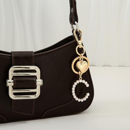 FAUTHENTICUTE Initial Letter Keychains For Women Gold Keyrings With Gold Puffy Heart And Imitation Pearl Letter C Charm Purse Accessories Gift Bag Charms - Image 5