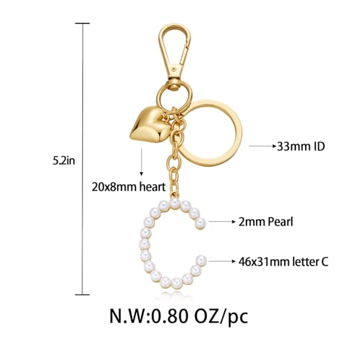 FAUTHENTICUTE Initial Letter Keychains For Women Gold Keyrings With Gold Puffy Heart And Imitation Pearl Letter C Charm Purse Accessories Gift Bag Charms - Image 4