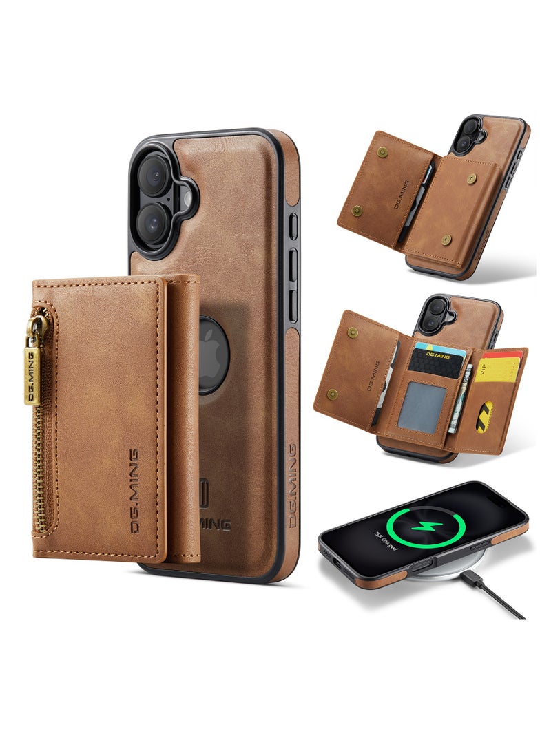 Dg Ming 2 in 1 Clutch Wallet for iphone 16 , Vintage Slim Leather Case Magnetic Detachable Tri-Fold Wallet, Leather Case with Card Holder Pocket Slim Case - Image 1