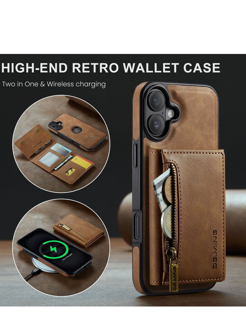 Dg Ming 2 in 1 Clutch Wallet for iphone 16 , Vintage Slim Leather Case Magnetic Detachable Tri-Fold Wallet, Leather Case with Card Holder Pocket Slim Case - Image 2