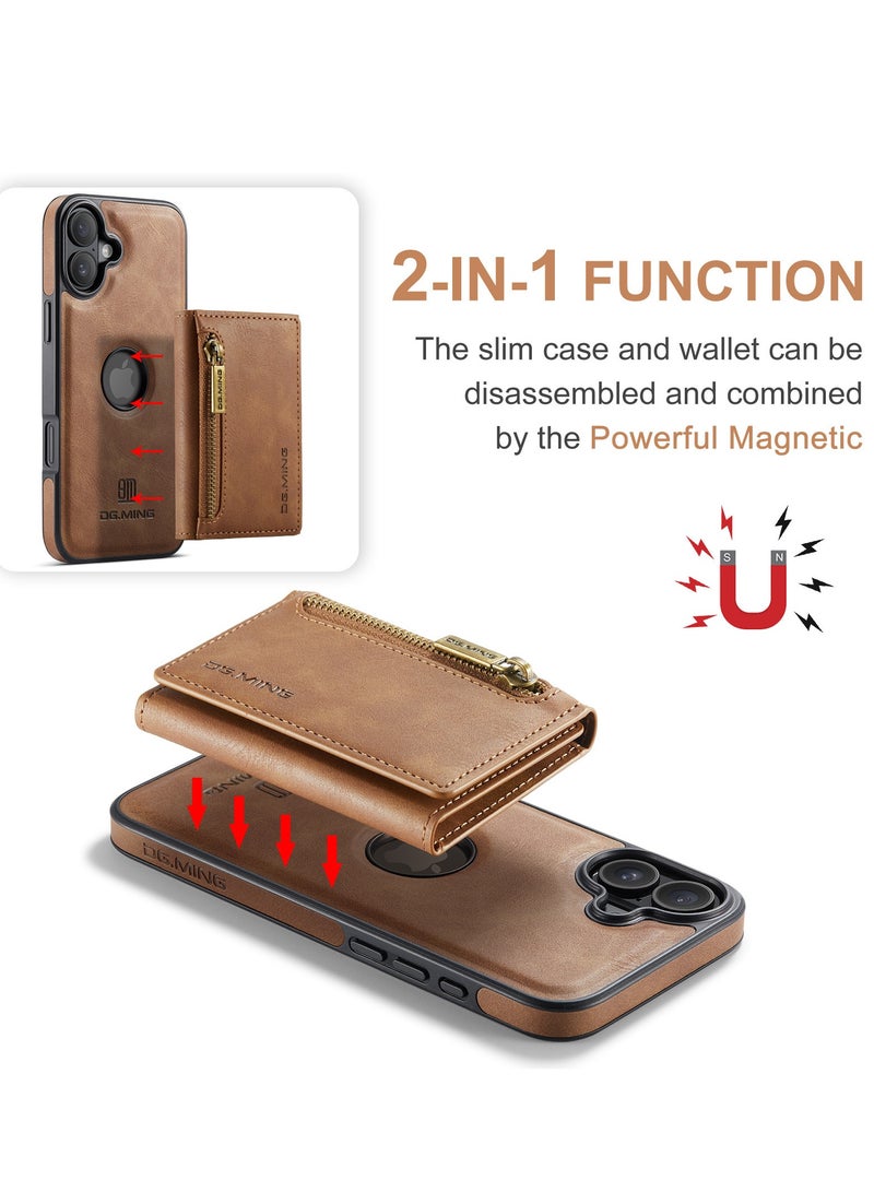 Dg Ming 2 in 1 Clutch Wallet for iphone 16 , Vintage Slim Leather Case Magnetic Detachable Tri-Fold Wallet, Leather Case with Card Holder Pocket Slim Case - Image 3