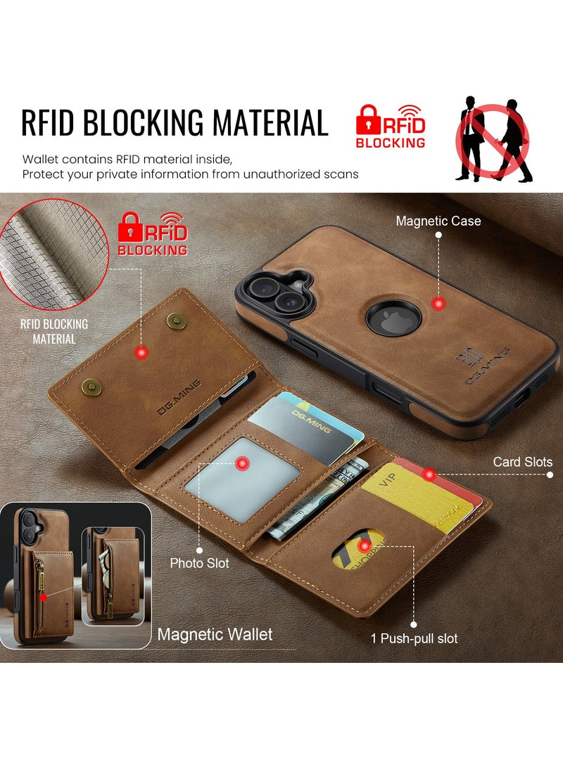 Dg Ming 2 in 1 Clutch Wallet for iphone 16 , Vintage Slim Leather Case Magnetic Detachable Tri-Fold Wallet, Leather Case with Card Holder Pocket Slim Case - Image 4