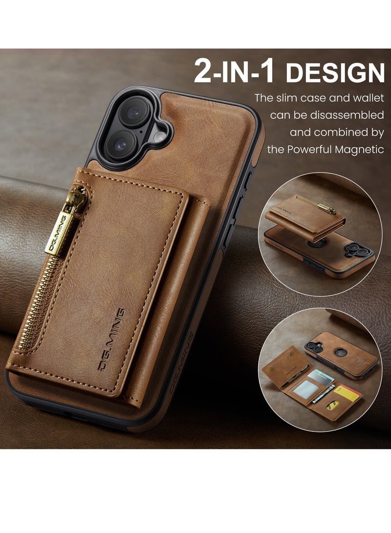 Dg Ming 2 in 1 Clutch Wallet for iphone 16 , Vintage Slim Leather Case Magnetic Detachable Tri-Fold Wallet, Leather Case with Card Holder Pocket Slim Case - Image 5