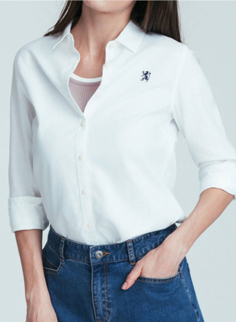 GIORDANO قميص أكسفورد ضيق للنساء مع تطريز - Image 4