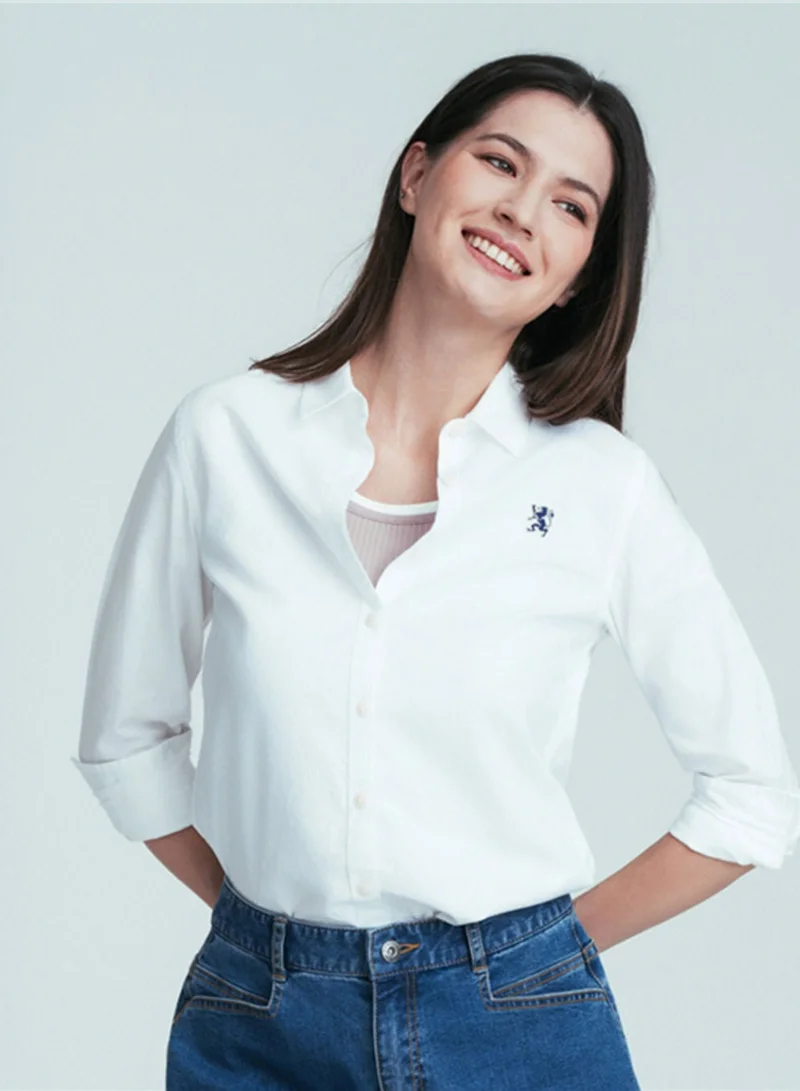 Giordano  Women’s Slim Oxford Shirt with Embroidery for Women | Best Price UAE