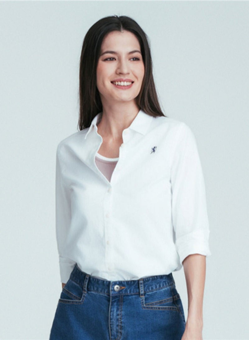 GIORDANO قميص أكسفورد ضيق للنساء مع تطريز - Image 1