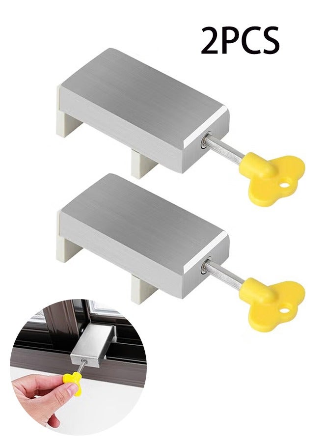 2 Piece Sliding Door Window Lock Set, Stainless Steel Window Guard Stop Adjustable Protective Patio Closet Door Security Lock Security Window Lock for Sliding Window Sliding Door, Aluminum Free Rail Restriction Window Door Anti-Slip for Home  Office Child Seat Belt Key - Image 1