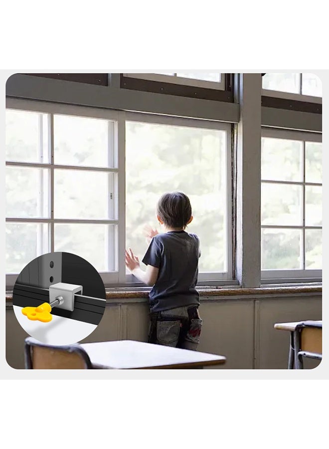 2 Piece Sliding Door Window Lock Set, Stainless Steel Window Guard Stop Adjustable Protective Patio Closet Door Security Lock Security Window Lock for Sliding Window Sliding Door, Aluminum Free Rail Restriction Window Door Anti-Slip for Home  Office Child Seat Belt Key - Image 5