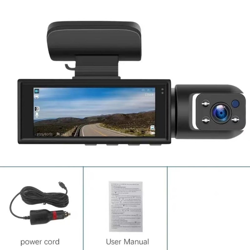 1080P DVR Dash Camera Front & Inside Dual Camera Driving Recorder with 3.16 Inch IPS Screen 170° Wide Angle Support Clear Night-Vision Collision Locking and Loop Recording - Image 3