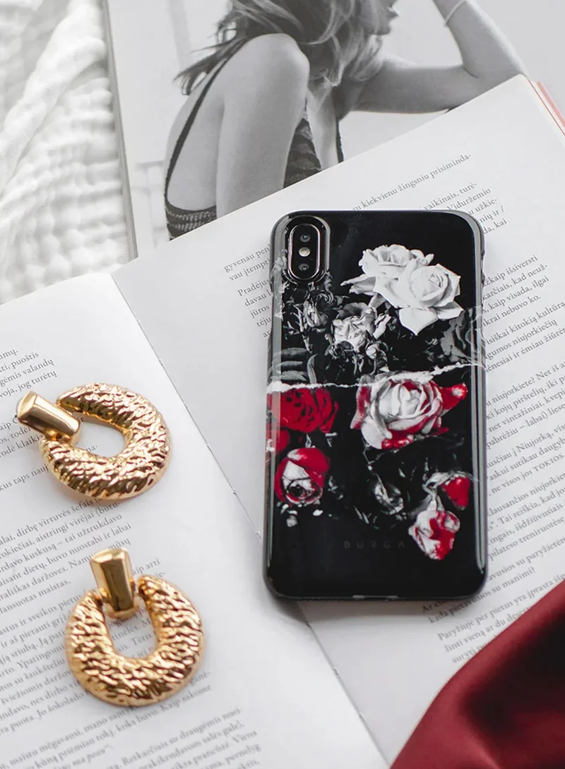 BURGA Luxury Gold Glitter Marble Phone Case Compatible with iPhone 15  Double Layer Silicone Protective Case Crimson Bouquet