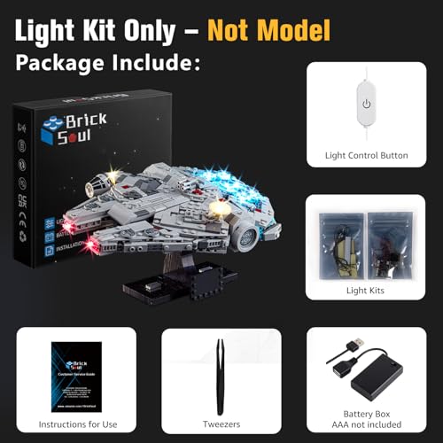 BrickSoul Upgrade Light Kit for Lego Millennium Falcon A New Hope 25th Anniversary 75375 Building Set with ONOff Dimmer Switch Hidden Cable Tech 75375 Set NOT Included - Image 5