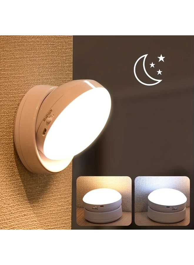 White Motion Sensor Night Light USB Rechargeable Wall Mounted 360 Magnetic Rotation - Image 1