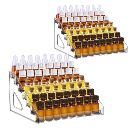 YEXEXINM 2 Pack 7 Tier Essential Oil OrganizerClear Essential Oil HolderEssential Oil Storage ShelfEssential Oil Collection Display Rack Organizer Holds 5ml 10ml 15ml 30ml Essential Oils - Image 1