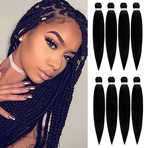 ROSDINA Pre-stretched Braiding Hair - 26 Inch 8 Packs Natural Black Super Long Braiding Hair For Twist or Box Braids, Yaki Texture Hot Water Setting Synthetic Braiding Hair Extensions (26 Inch, 1B-8P) - Image 1