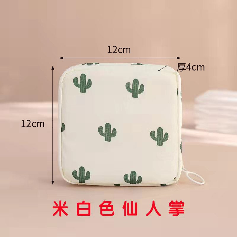 Large Capacity Sanitary Pad Pouch Rice white Cactus 